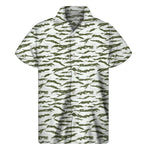 Green And White Tiger Stripe Camo Print Men's Short Sleeve Shirt