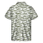 Green And White Tiger Stripe Camo Print Men's Short Sleeve Shirt