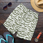 Green And White Tiger Stripe Camo Print Men's Shorts