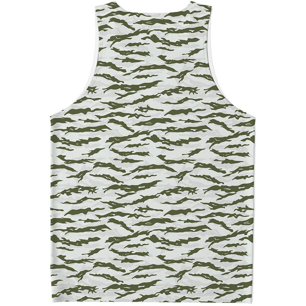 Green And White Tiger Stripe Camo Print Men's Tank Top