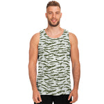 Green And White Tiger Stripe Camo Print Men's Tank Top