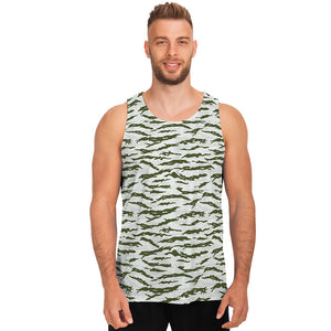 Green And White Tiger Stripe Camo Print Men's Tank Top