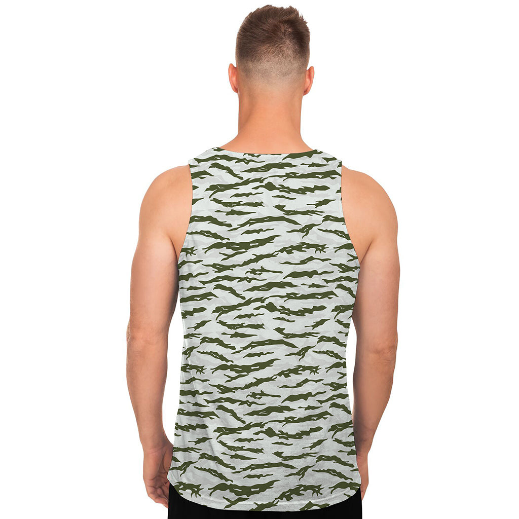 Green And White Tiger Stripe Camo Print Men's Tank Top