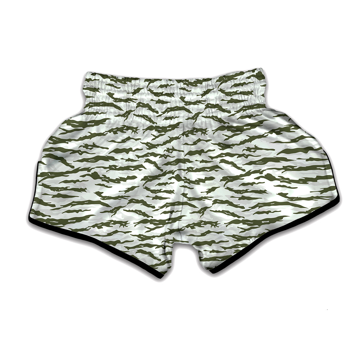 Green And White Tiger Stripe Camo Print Muay Thai Boxing Shorts
