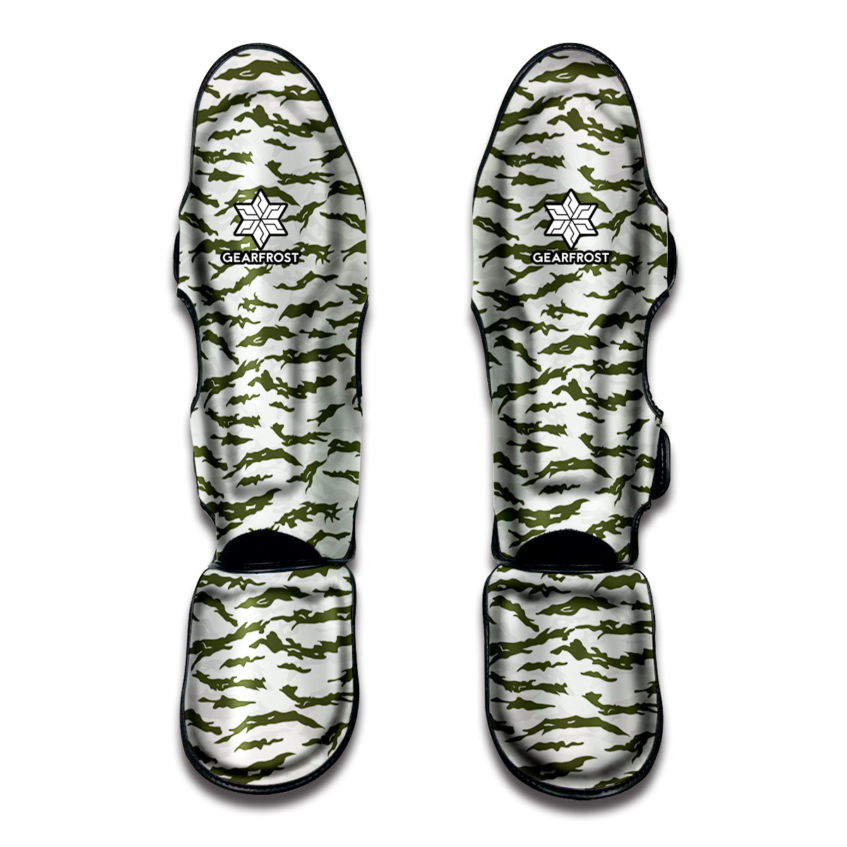 Green And White Tiger Stripe Camo Print Muay Thai Shin Guard