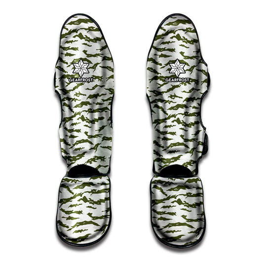 Green And White Tiger Stripe Camo Print Muay Thai Shin Guard