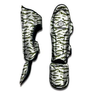 Green And White Tiger Stripe Camo Print Muay Thai Shin Guard