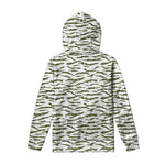 Green And White Tiger Stripe Camo Print Pullover Hoodie