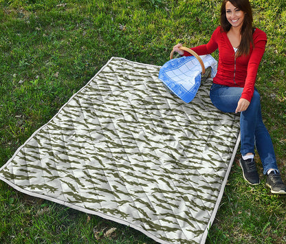 Green And White Tiger Stripe Camo Print Quilt
