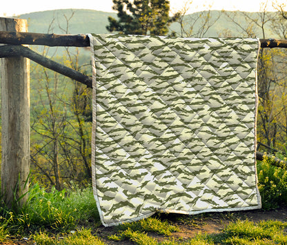 Green And White Tiger Stripe Camo Print Quilt