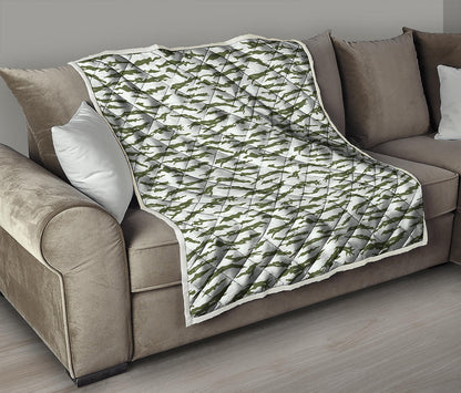 Green And White Tiger Stripe Camo Print Quilt