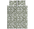 Green And White Tiger Stripe Camo Print Quilt Bed Set
