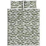Green And White Tiger Stripe Camo Print Quilt Bed Set