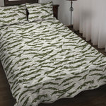 Green And White Tiger Stripe Camo Print Quilt Bed Set