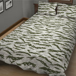 Green And White Tiger Stripe Camo Print Quilt Bed Set