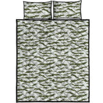 Green And White Tiger Stripe Camo Print Quilt Bed Set