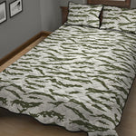 Green And White Tiger Stripe Camo Print Quilt Bed Set