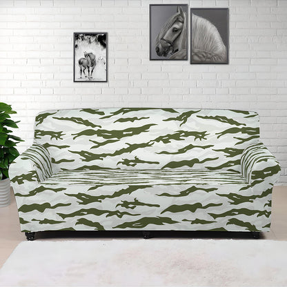 Green And White Tiger Stripe Camo Print Sofa Cover