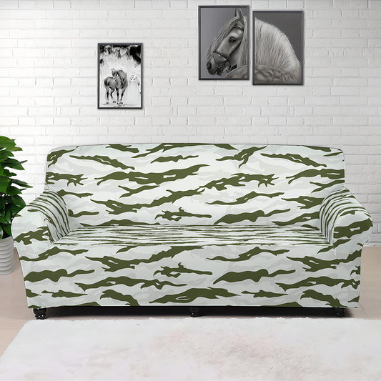 Green And White Tiger Stripe Camo Print Sofa Cover