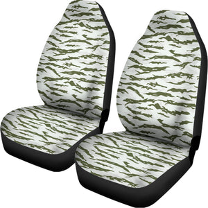 Green And White Tiger Stripe Camo Print Universal Fit Car Seat Covers