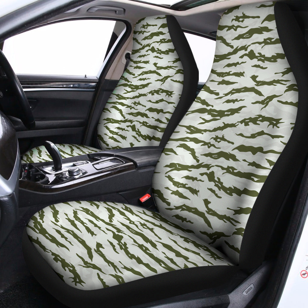 Green And White Tiger Stripe Camo Print Universal Fit Car Seat Covers