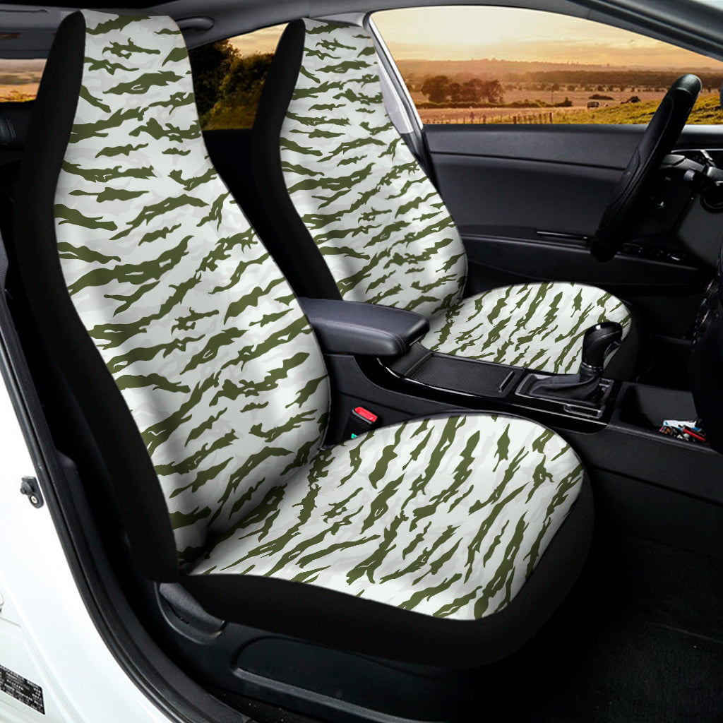 Green And White Tiger Stripe Camo Print Universal Fit Car Seat Covers