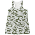 Green And White Tiger Stripe Camo Print Women's Racerback Tank Top
