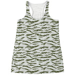 Green And White Tiger Stripe Camo Print Women's Racerback Tank Top