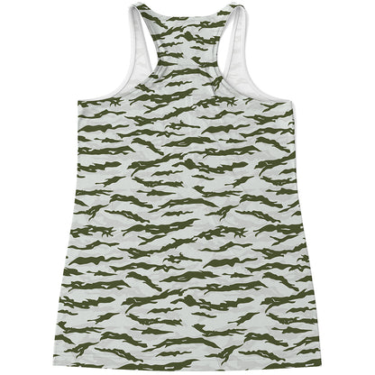 Green And White Tiger Stripe Camo Print Women's Racerback Tank Top