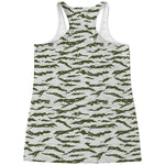 Green And White Tiger Stripe Camo Print Women's Racerback Tank Top