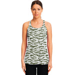 Green And White Tiger Stripe Camo Print Women's Racerback Tank Top