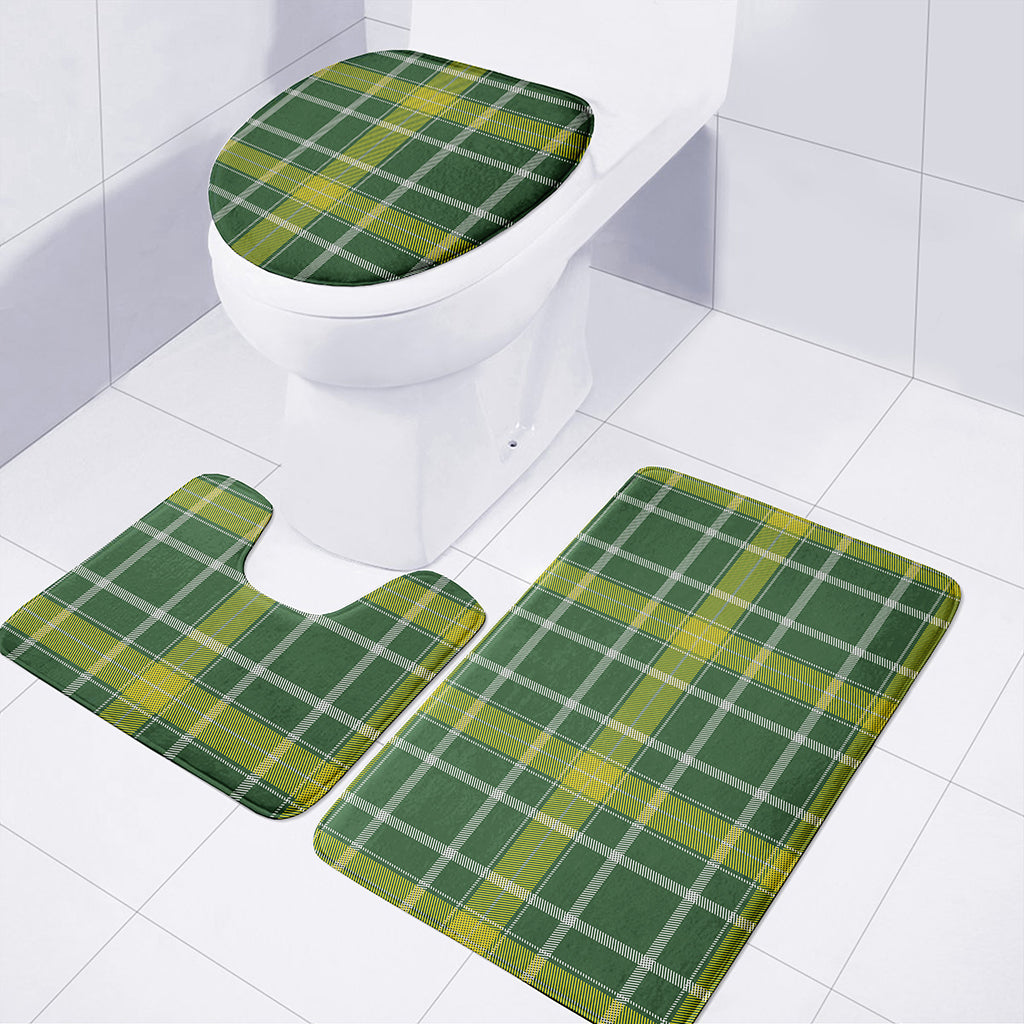 Green And Yellow Stewart Tartan Print 3 Piece Bath Mat Set