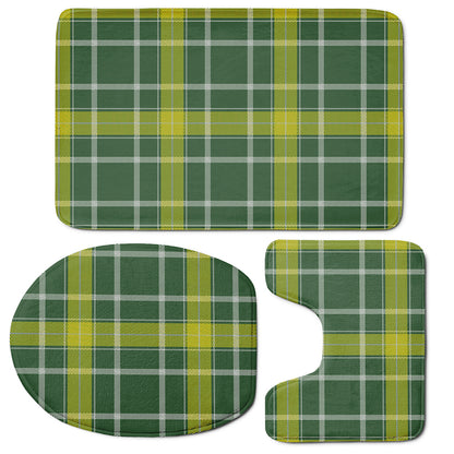 Green And Yellow Stewart Tartan Print 3 Piece Bath Mat Set