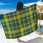 Green And Yellow Stewart Tartan Print Beach Sarong Wrap