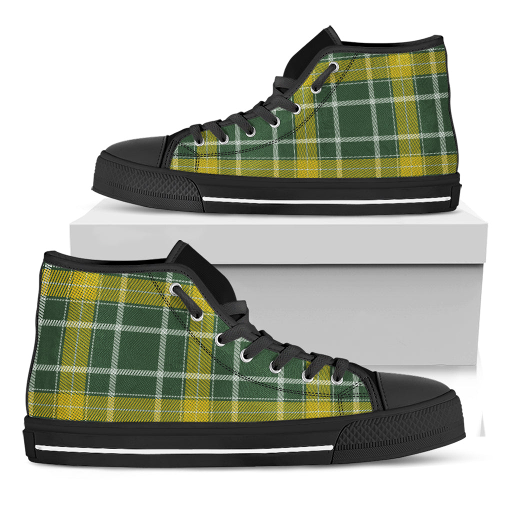 Green And Yellow Stewart Tartan Print Black High Top Shoes