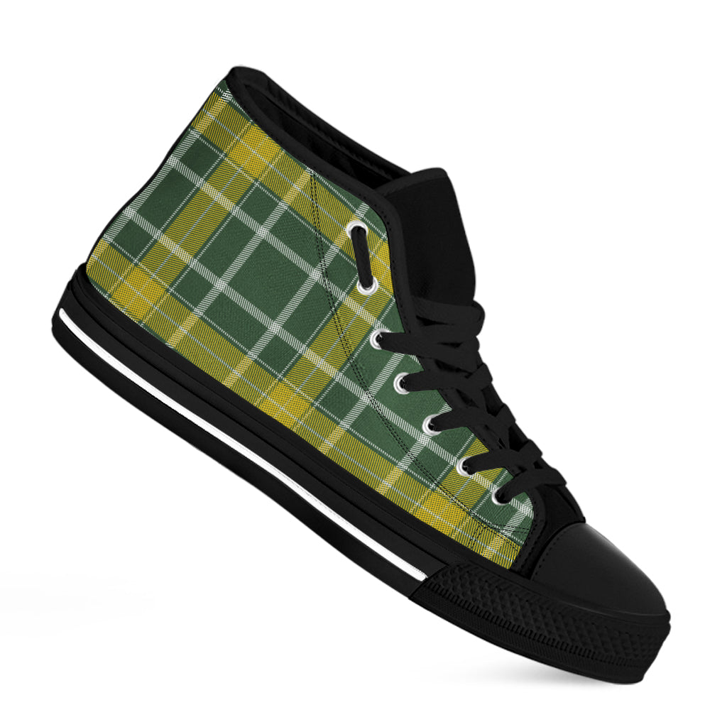 Green And Yellow Stewart Tartan Print Black High Top Shoes