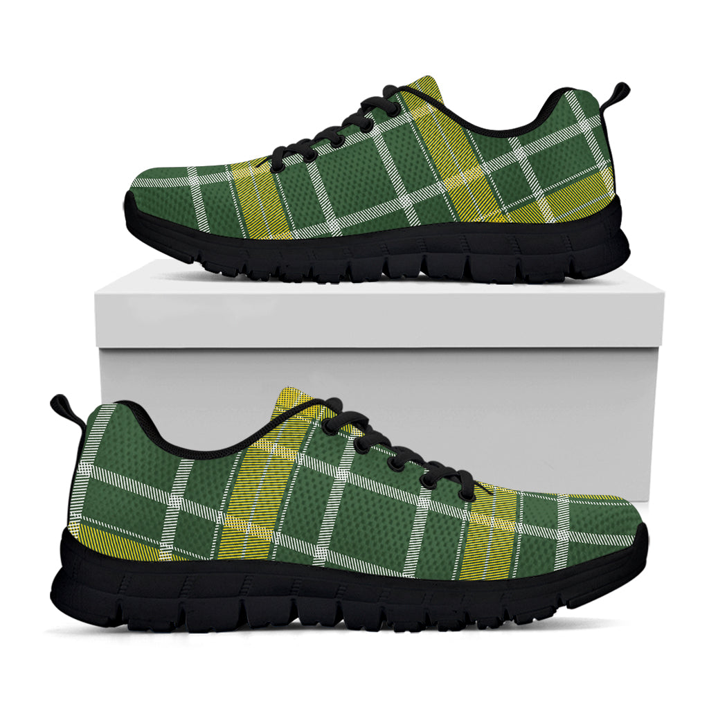 Green And Yellow Stewart Tartan Print Black Sneakers