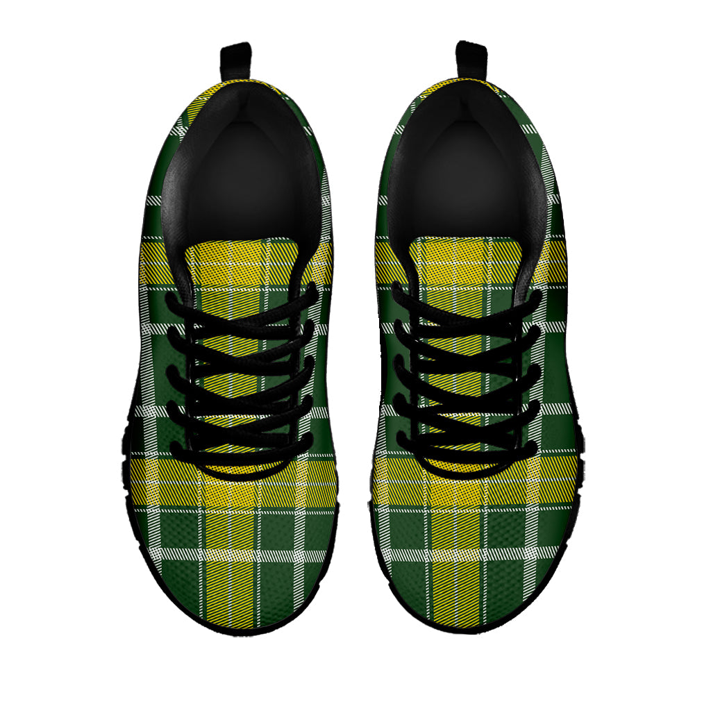 Green And Yellow Stewart Tartan Print Black Sneakers