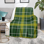 Green And Yellow Stewart Tartan Print Blanket