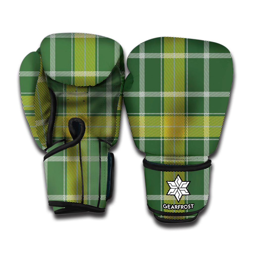 Green And Yellow Stewart Tartan Print Boxing Gloves