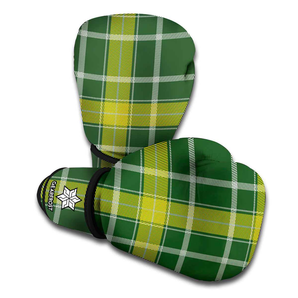 Green And Yellow Stewart Tartan Print Boxing Gloves