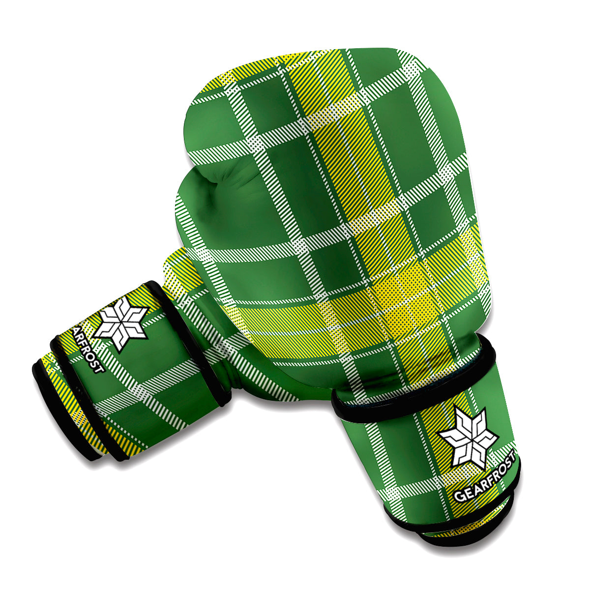 Green And Yellow Stewart Tartan Print Boxing Gloves