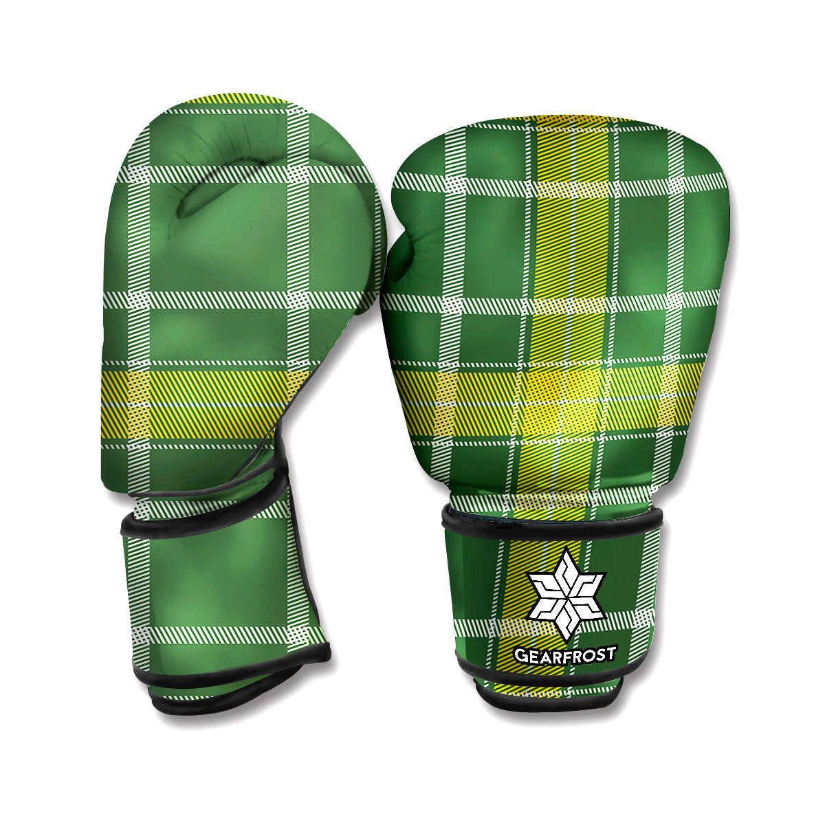 Green And Yellow Stewart Tartan Print Boxing Gloves