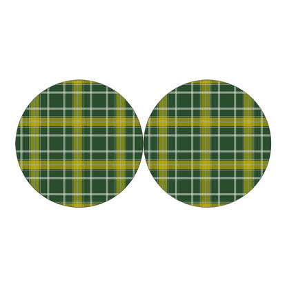 Green And Yellow Stewart Tartan Print Car Coasters