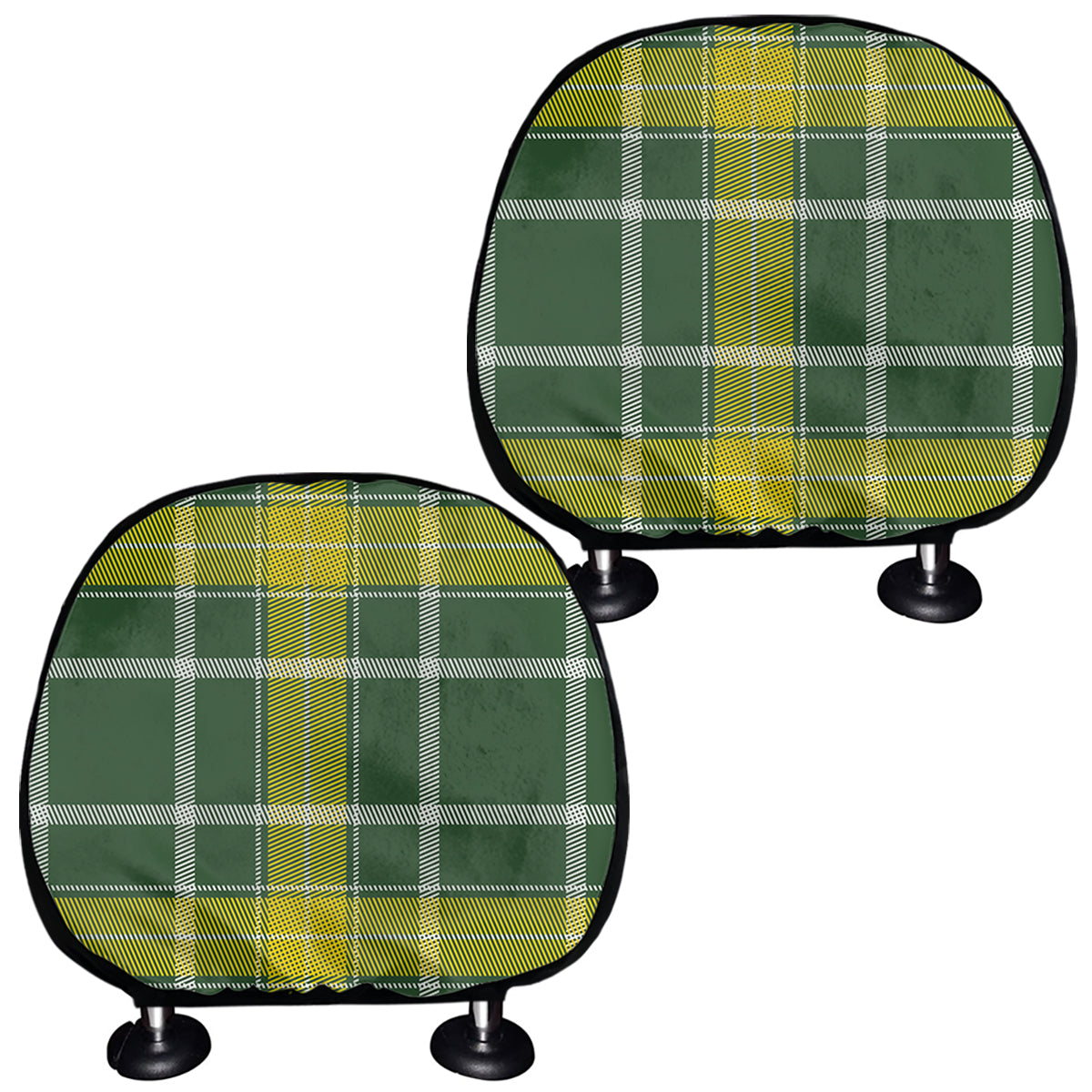 Green And Yellow Stewart Tartan Print Car Headrest Covers