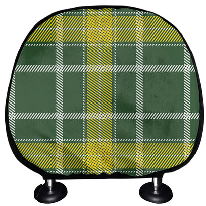 Green And Yellow Stewart Tartan Print Car Headrest Covers