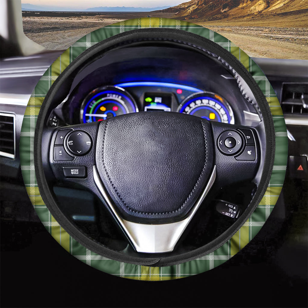 Green And Yellow Stewart Tartan Print Car Steering Wheel Cover