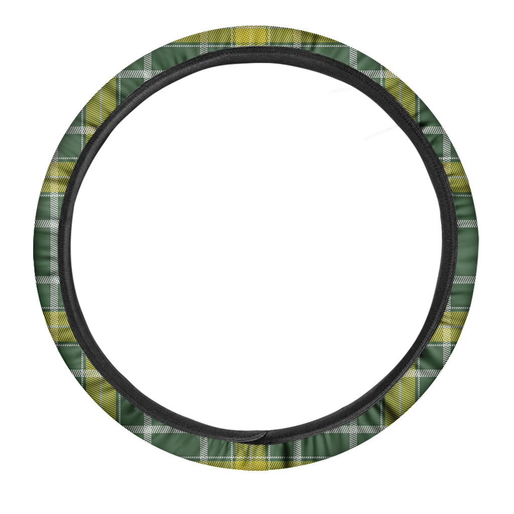 Green And Yellow Stewart Tartan Print Car Steering Wheel Cover