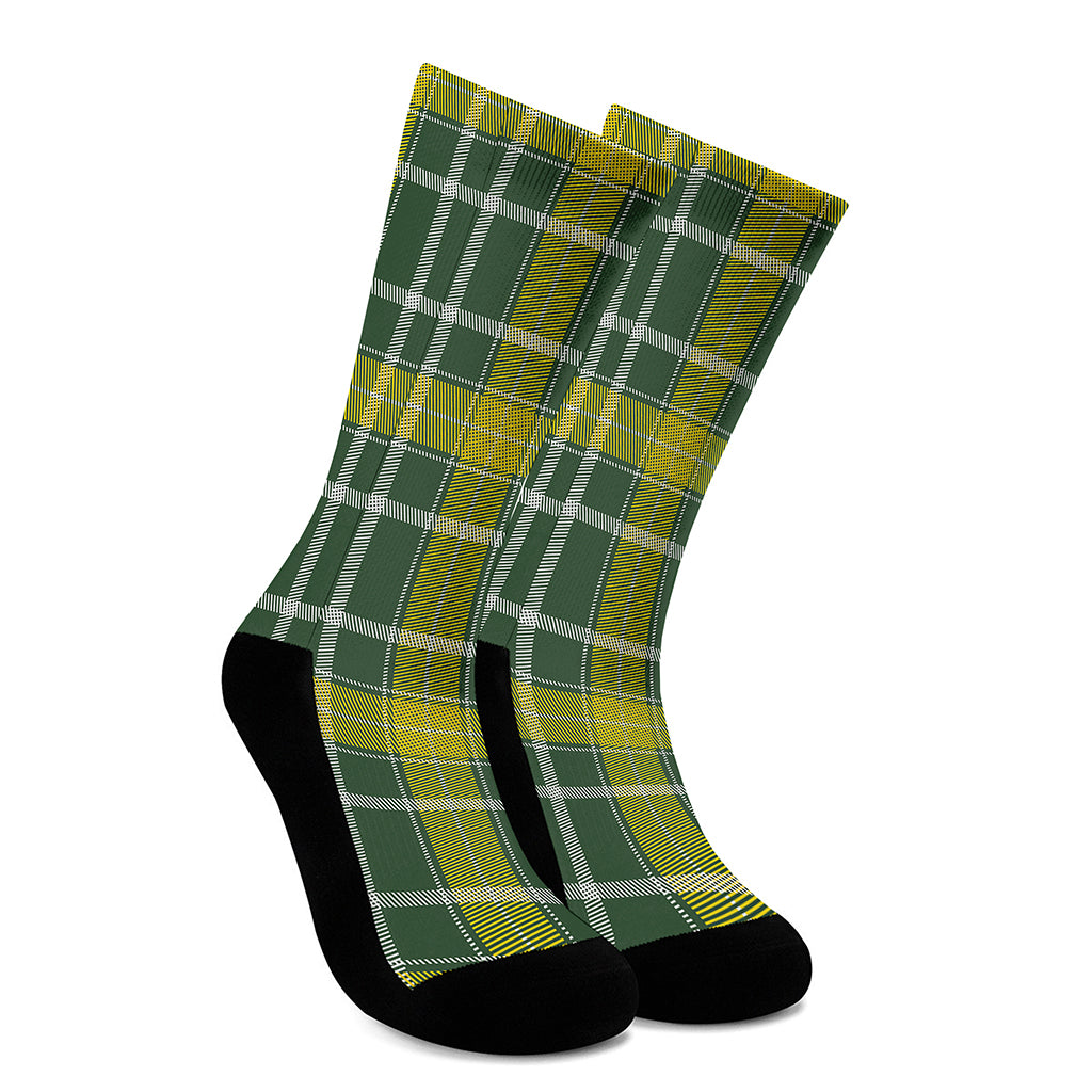 Green And Yellow Stewart Tartan Print Crew Socks