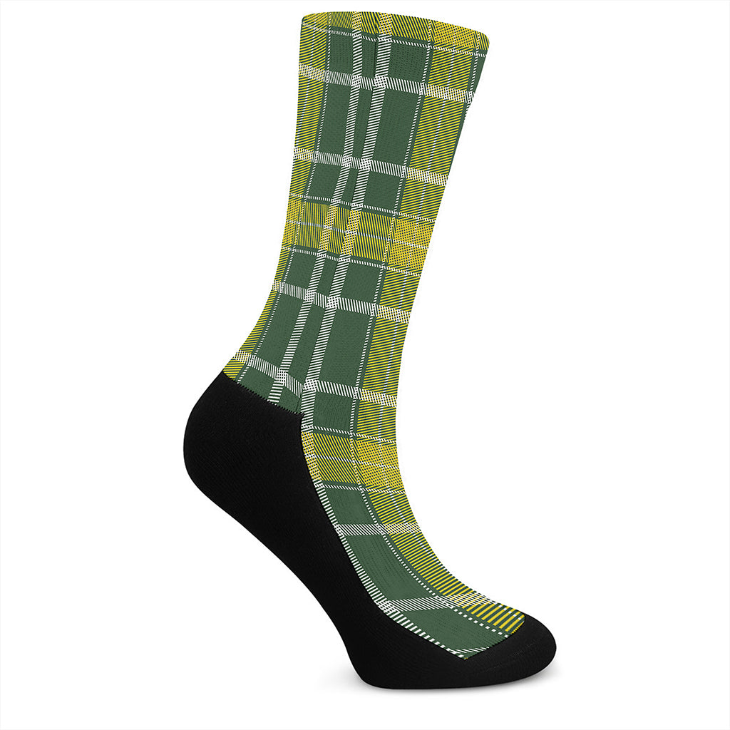 Green And Yellow Stewart Tartan Print Crew Socks